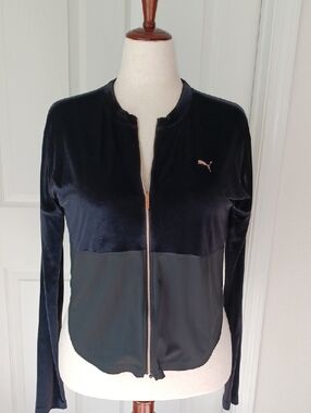 Puma Women's Velvet Black With Rose Gold Zip And Logo Bomber Jacket Large